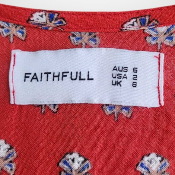 Red Floral Tie-Sleeve Dress Size 2 by Faithfull The Brand - Picture 5 of 8